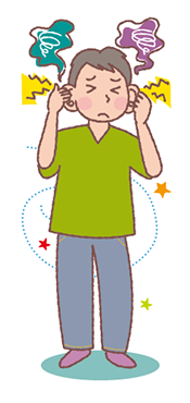 耳鳴り・聞こえに悩む男性のイラスト